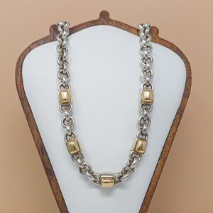 Vintage Italian Sterling & 18K Gold Link Necklace Heavy 94g Two-Tone